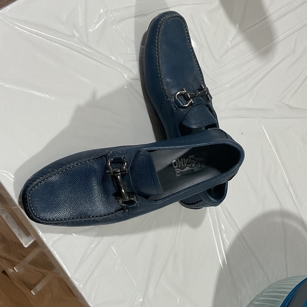Salvatore Ferragamo Navy Leather Bit Loafers